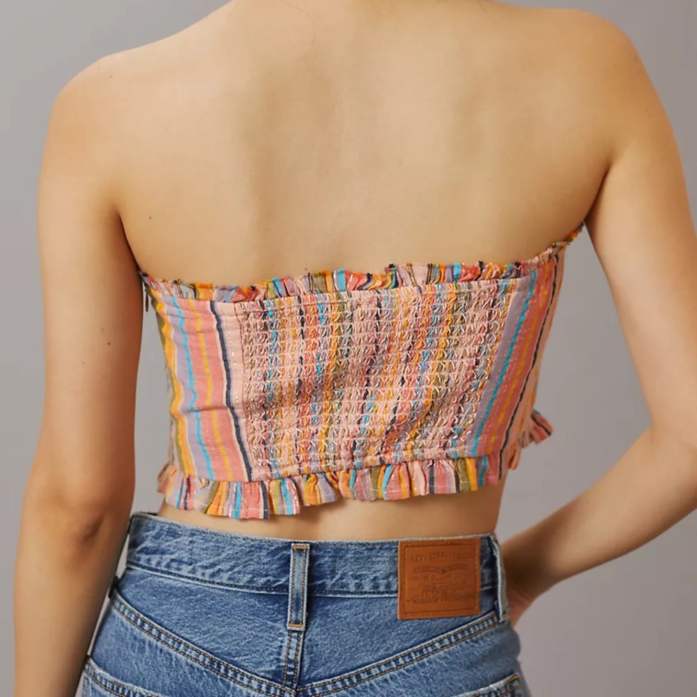 Anthropologie Pilcro Rainbow Smocked Strapless Bustier Crop Top Size Small - Picture 3 of 11
